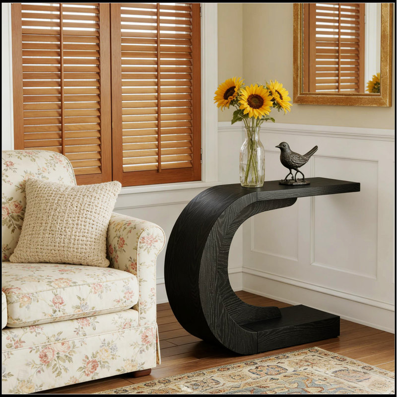 Table de couloir élégante avec accents en forme de C, conception inspirée des vagues pour des intérieurs modernes et une utilisation polyvalente