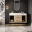 Meuble-lavabo flottant de 39,4 po, lavabo en céramique, 2 tiroirs à fermeture en douceur, comptoir en ardoise blanche, pierre frittée et bois massif multicouche, conception moderne avec accents dorés, robinet facile-1059879933