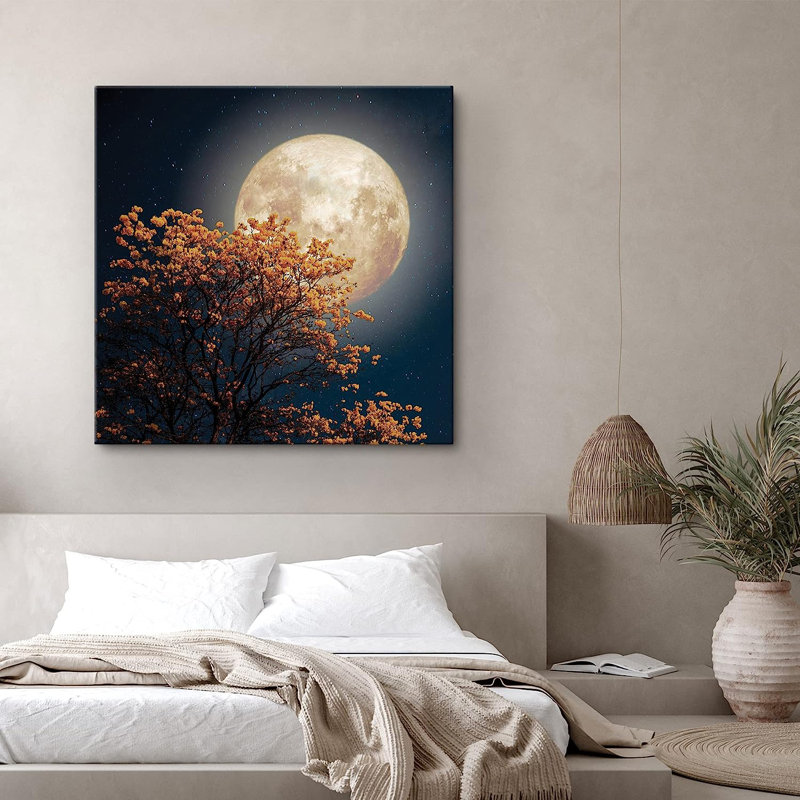 Moon " Cherry Blossom Tree With Harvest Full Moon ", 12" H x 12" W x 1.5" D