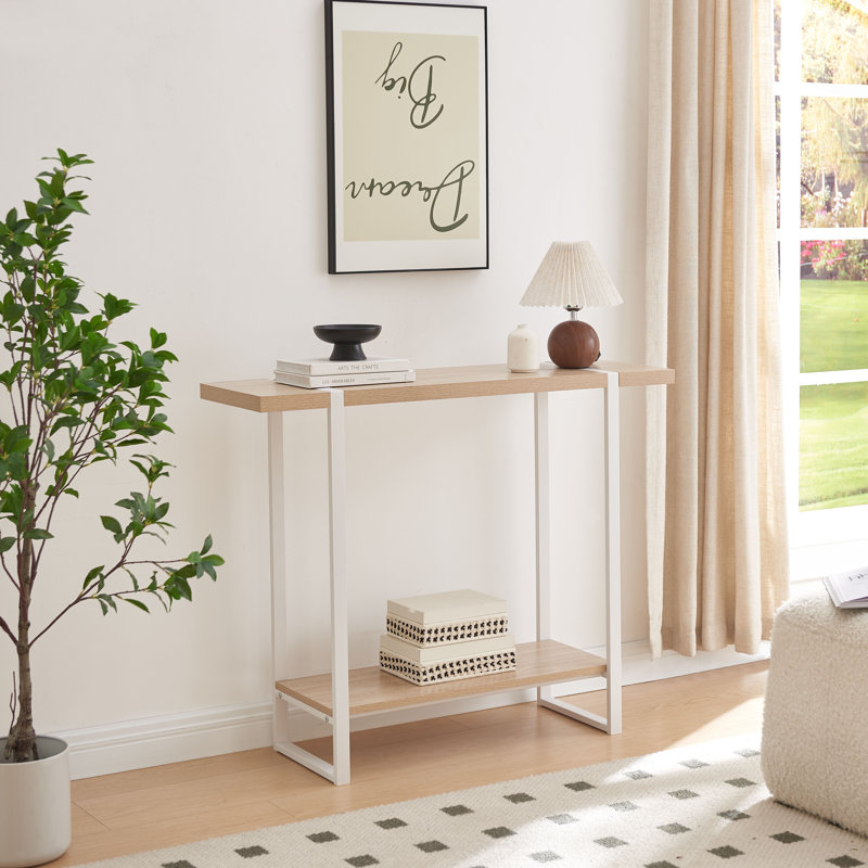 Console avec tablettes Harley, Cadre blanc / panneau brun clair