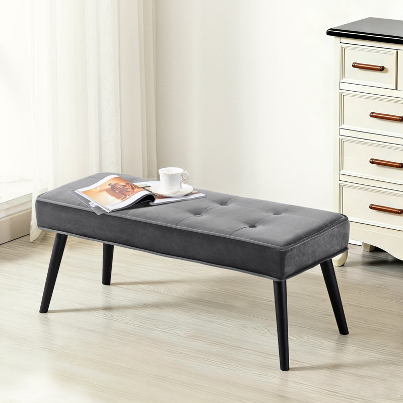 Evalene Upholstered Bench, Dark Grey Velvet, 17.7" H x 40" W x 16.1" D