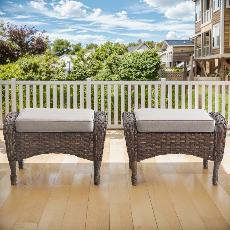 Repose-pieds d'extérieur en osier Arbor avec coussins moelleux pour l'extérieur - durable et résistant aux intempéries, Brun
