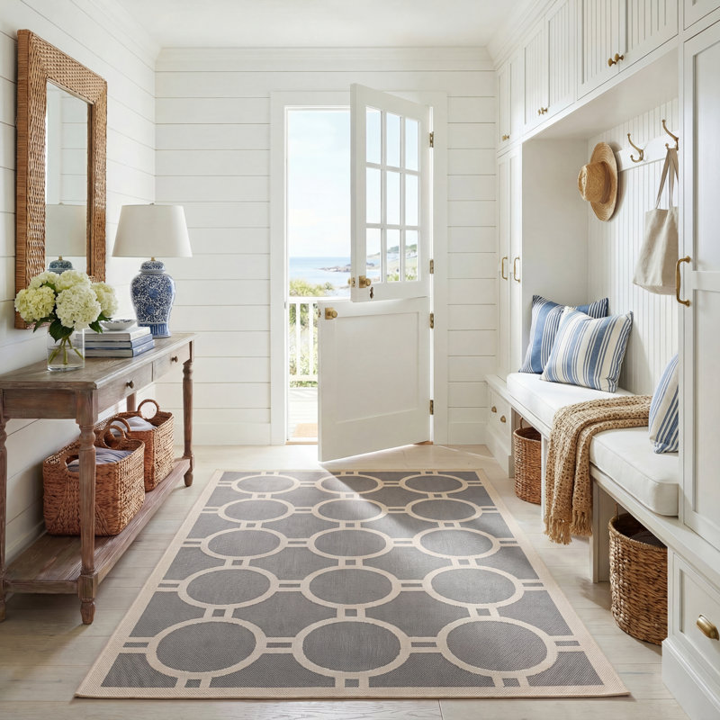 Arneshia Geometric Anthracite/Beige Area Rug, Rectangle 5'3" x 7'7"