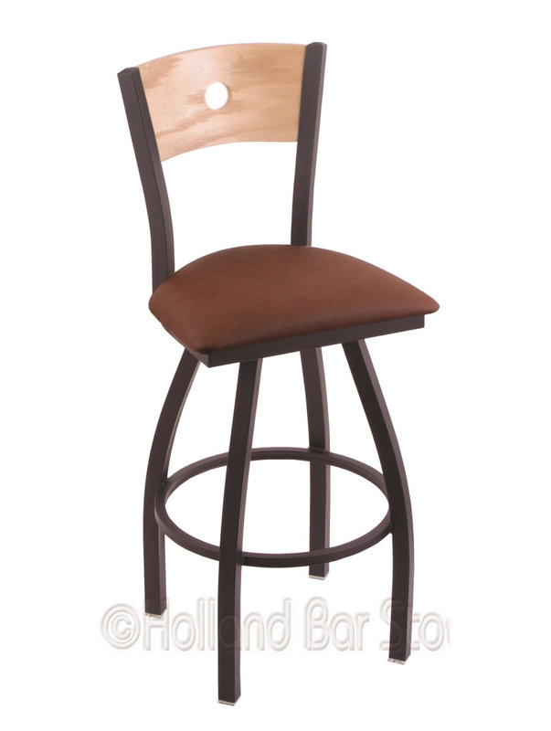 Tabouret de bar pivotant de 36" Lareau, Chêne naturel, Ride noire, Café Rein