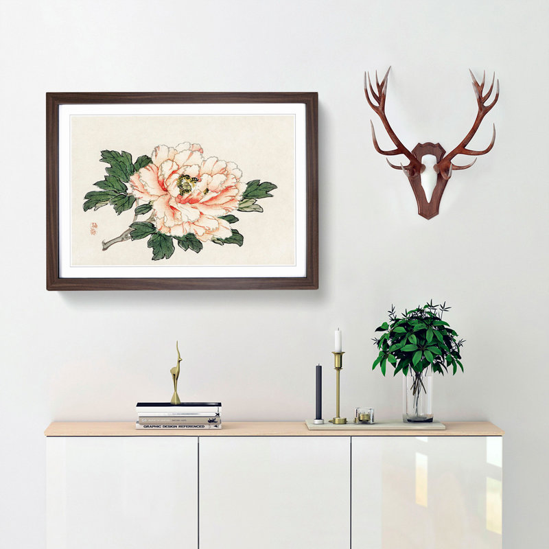 Pink Peony by Kono Bairei - Framed Print, Walnut, 40cm H x 60cm W x 2cm D