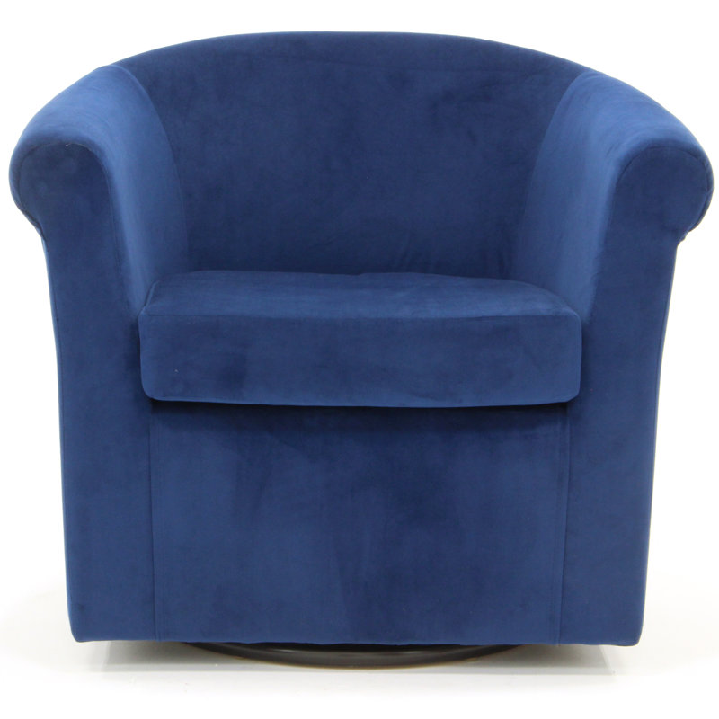 Anstett Upholstered Swivel Barrel Chair, Blue Performance Microsuede