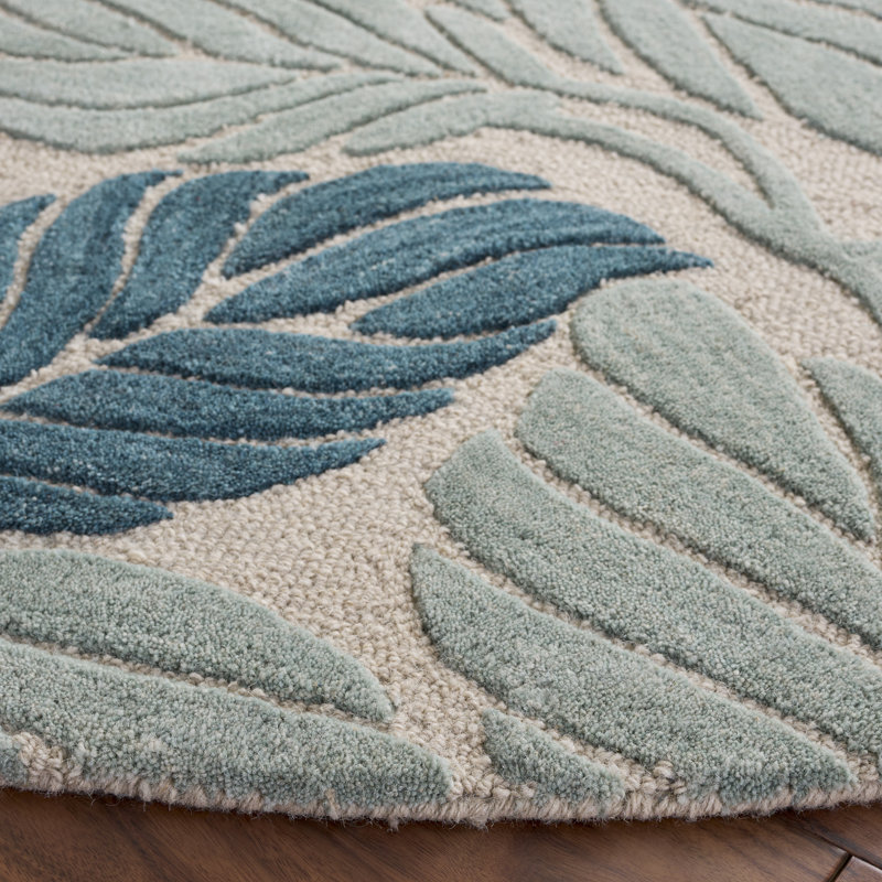 Laine touffetée à la main Jardin; Tapis d'intérieur floral en coton, Rond 6 pi