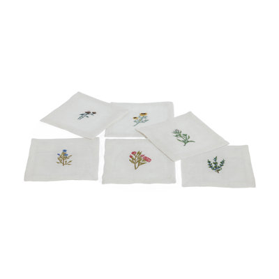 Embroidered Linen Cocktail Napkins, Set of 6