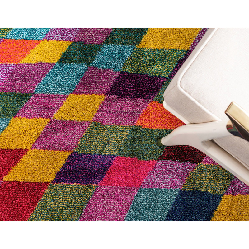 Tapis rouge / vert / mauve à motif géométrique Auyeung, Rectangle 3 pi 3 po x 5 pi 3 po