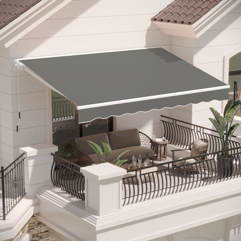 AECOJOY Manual Retraction Slope Patio Awning, 156" W x 96" D, Gray, Solid Color