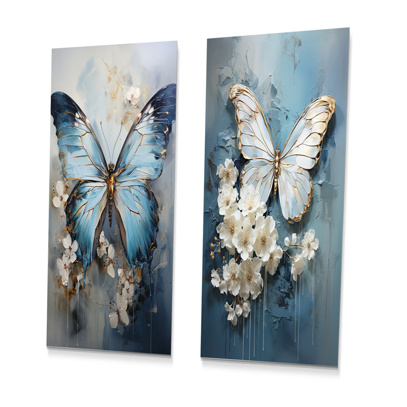 Butterfly Ethereal Blues Form Abstract Elegance - Ensemble de 2 décorations murales papillon en métal, H 28 po x l 24 po
