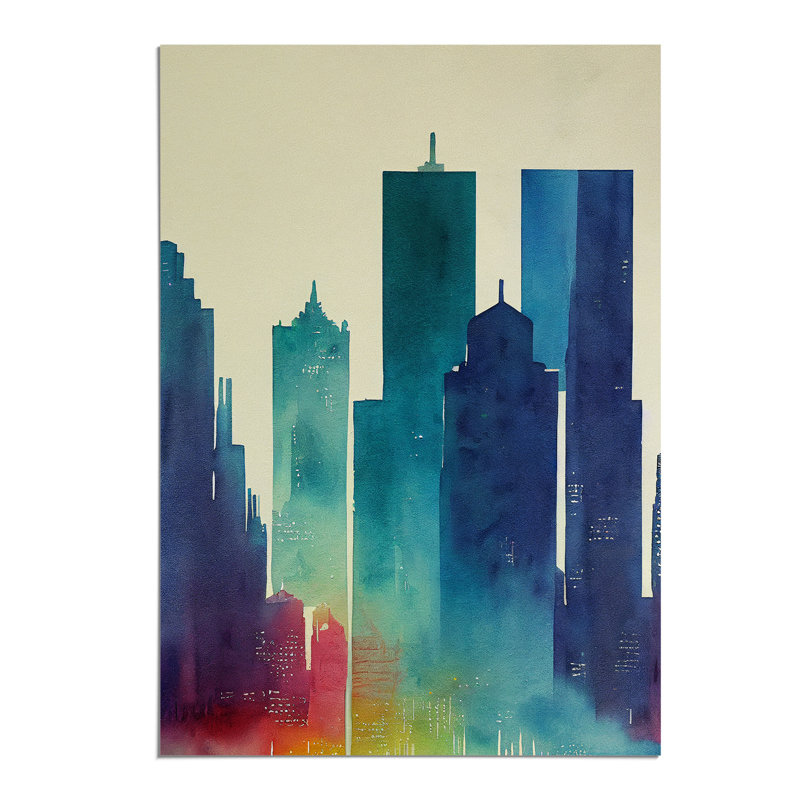 City Skyline Watercolour No.7 Abstract - Wall Art, Paper, 59.4cm H x 42cm W, No Matte