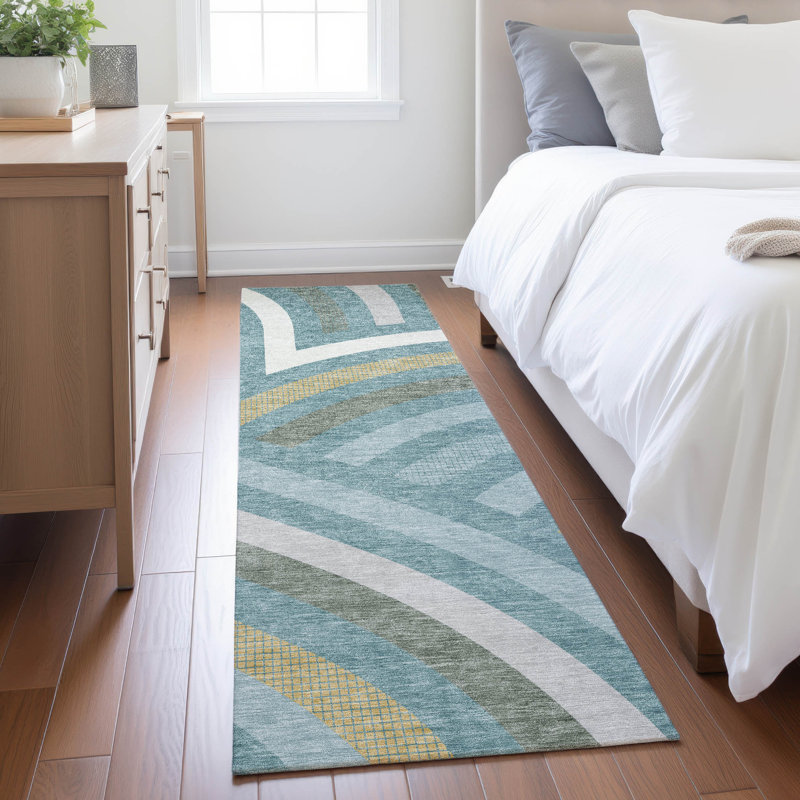 Machine Washable Indoor/Outdoor Chantille ACN2467 Mid-Century Modern Rug, 2'3" x 7'6" Runner, Teal
