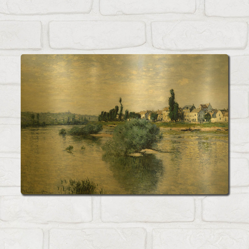 «La seine à Lavacourt» par Claude Monet, art mural en métal doré, 16 po x 12 po, 16"x12"