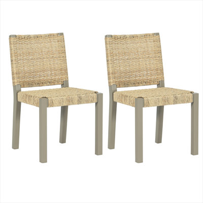 Classic gold side chairs set of 2, solid wood rattan, farmhouse modern dining seating with handwoven backrests