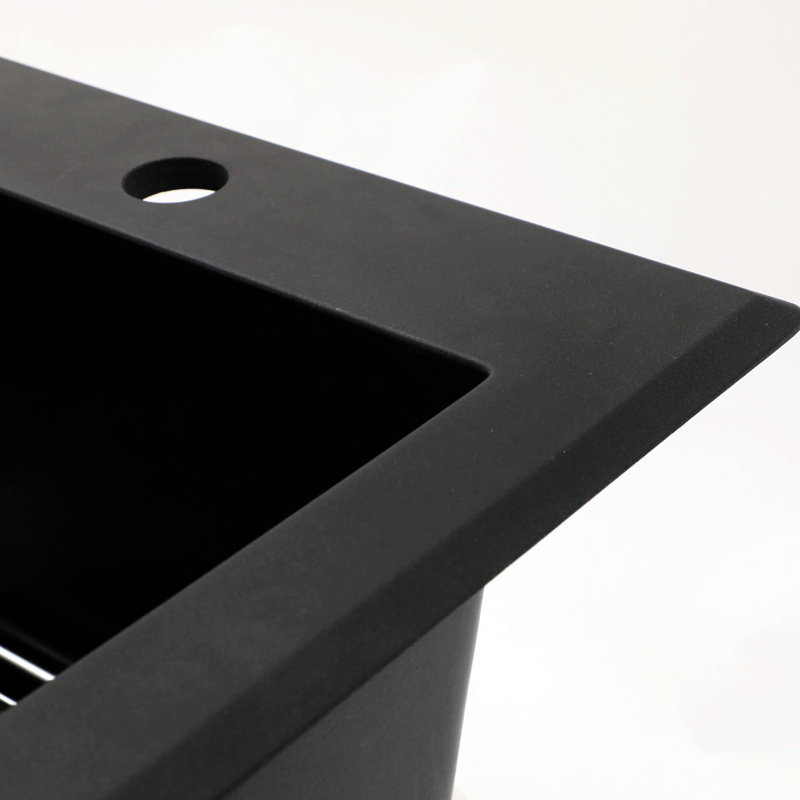 Quartz Sink 33X22" - Black Granite Texture, Scratch- And Hygienic Composite Sink, Strong Construction, Silver