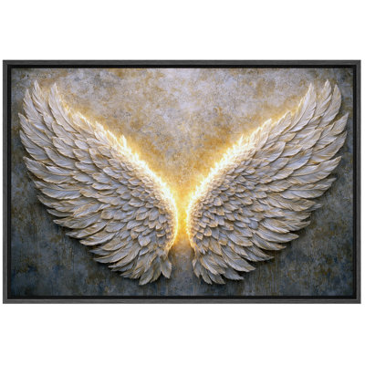 Golden Angel Wings Artwork, Elegant Light Feather Design Living Room Pictures, Framed Canvas Giclee Print Wall Art