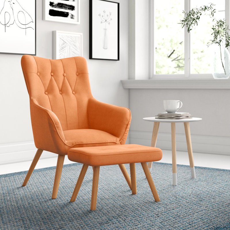 Georgia Upholstered Wingback Chair with Footstool, Orange