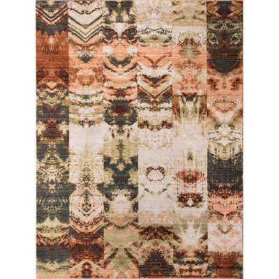 Tapis brun à motif abstrait vert / rouille / ivoire Loughran