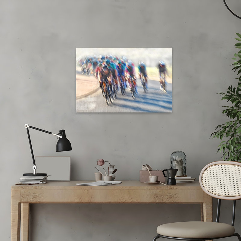 Speeding Cyclists Blur Vibrant Contemporary Wall Art Print, 16" H x 24" W