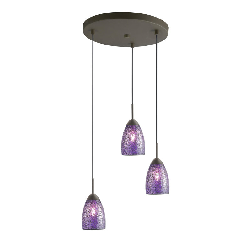 Luminaire suspendu grappe 3 lumières Isaak, Bronze, Mauve mosaïque