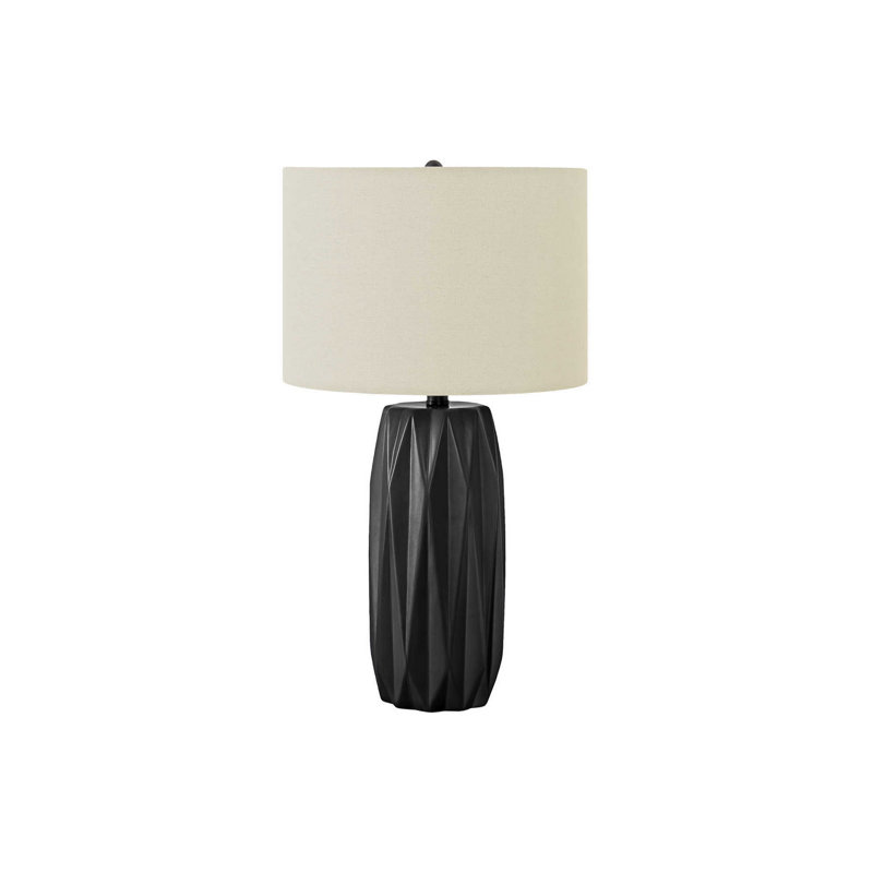 25" Black Ceramic Table Lamp with Ivory Linen Shade