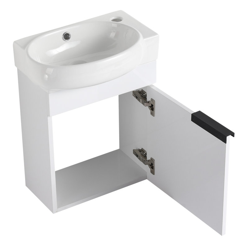 Meuble-lavabo à fermeture en douceur avec lavabo, 16 po, idéal pour les petites salles de bain et les salles d'eau, conception durable et élégante