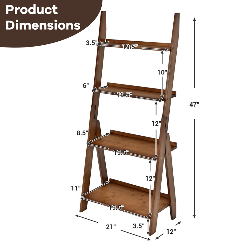 Étagère de rangement en bambou à 4 niveaux Kazuha Latitude Run®, Café, (4 tablettes) H 47 po x l 21 po x P 12 po