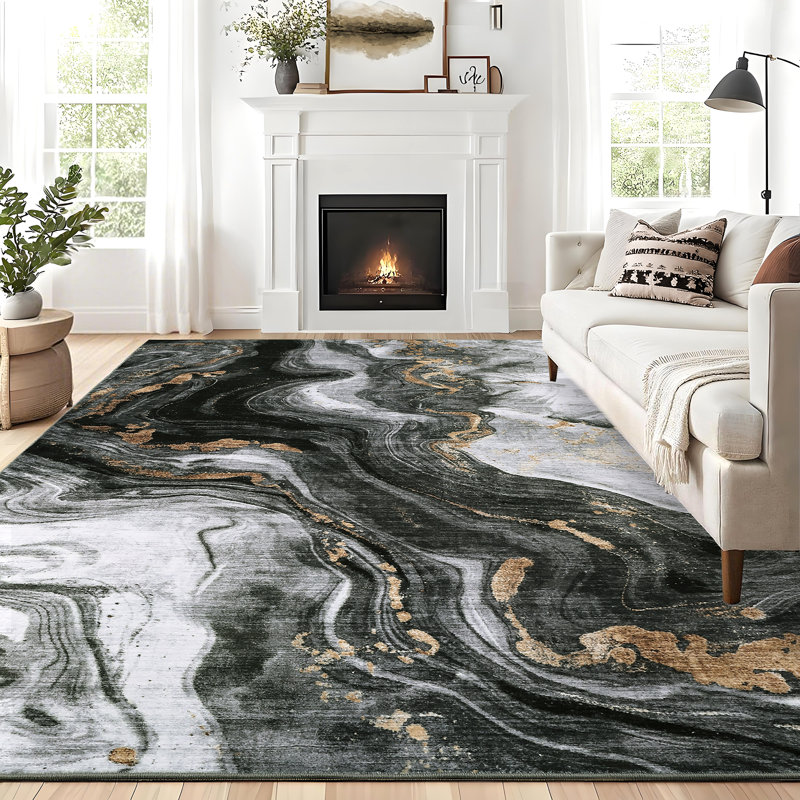 Modern Abstract Living Room Rug Ultra-Soft Contemporary Accent Rug, Easy to Clean Soft Low Pile Indoor Carpet, Large Foldable Floor Cover