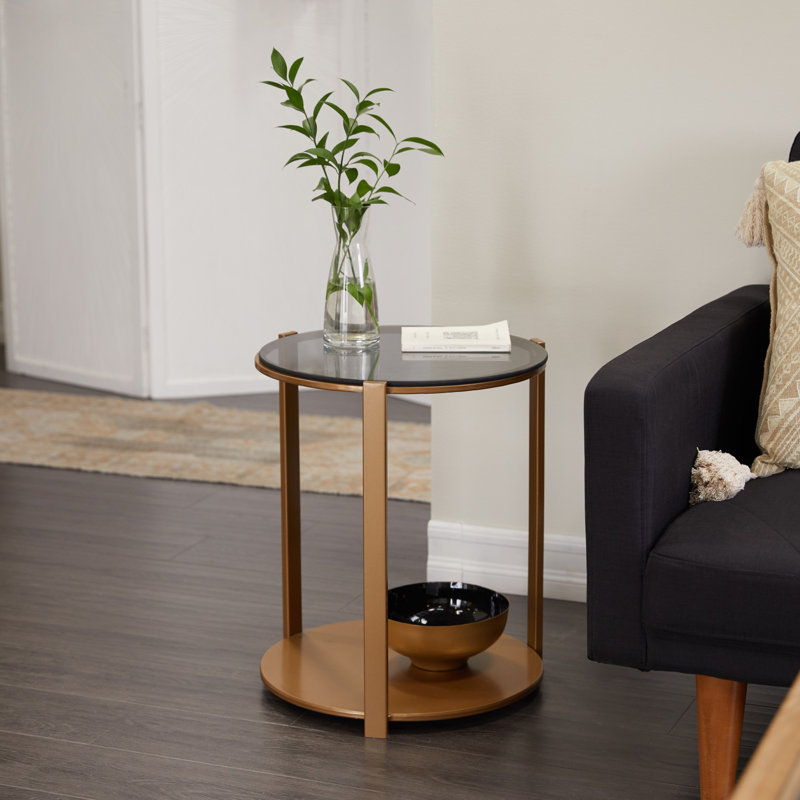 Table de bout en verre à 3 pieds avec rangement