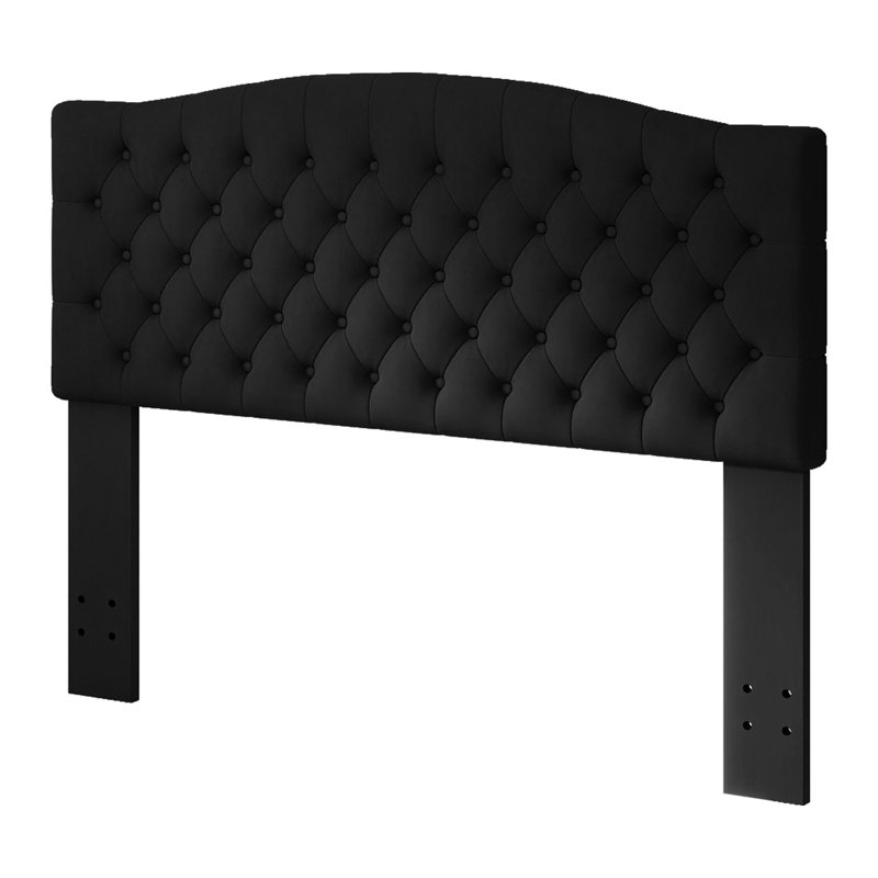 Queen Upholstered Headboard Only, Button Tufted Velvet Headboard, Wall Mountable, Easy Assembly- Black, Black Velvet