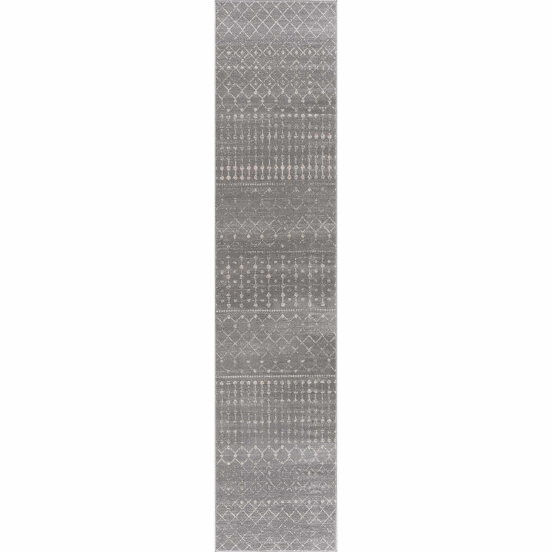 Dounia Modern Performance Gray Area Rug, Runner 2'7" x 12'