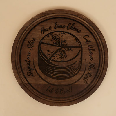 Plateau à fromage et plat de service rond de 38 cm en bois de manguier avec motif gravé