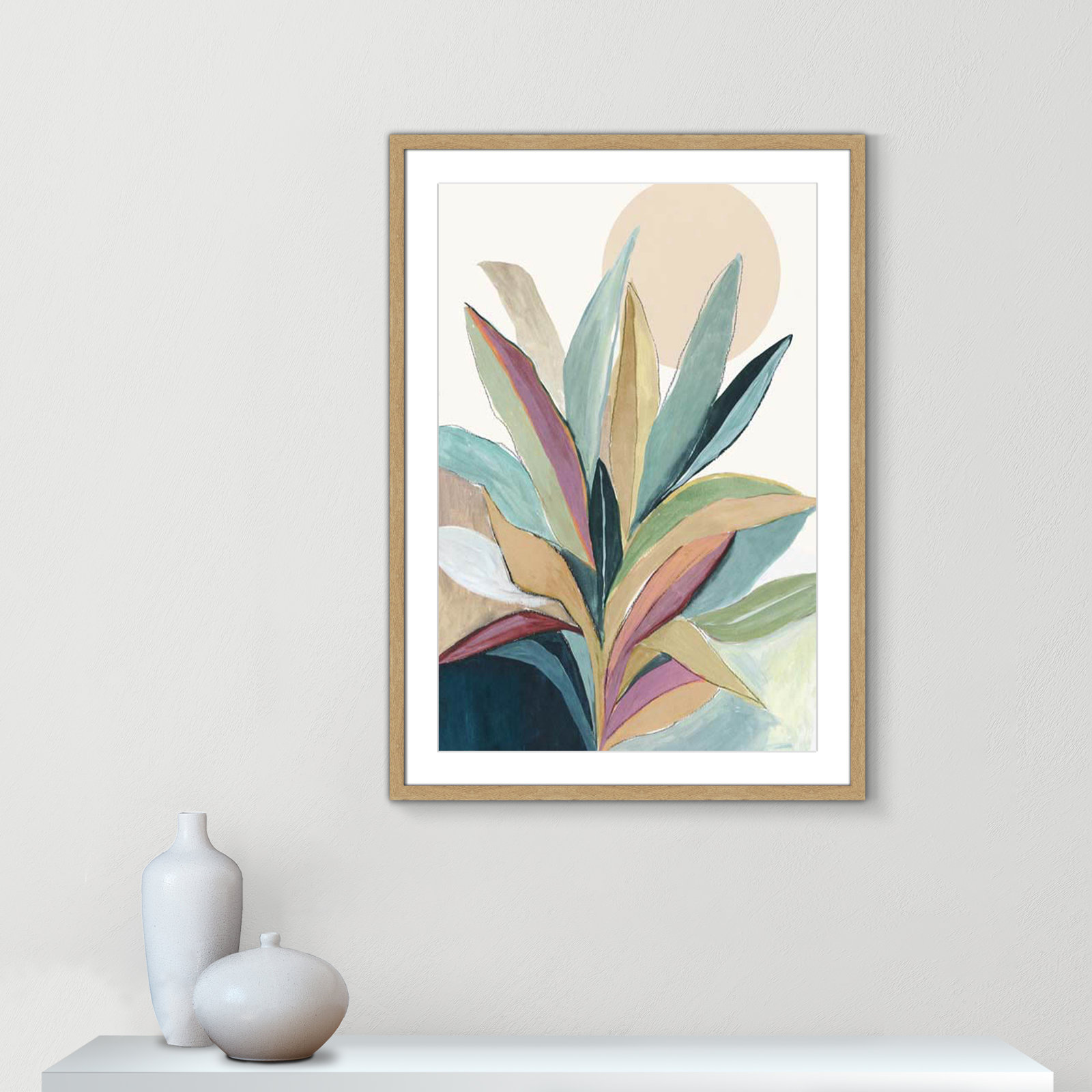 Sherbrooke Sunny Bright Leaves I by Asia Jensen Print, No Mat, Natural Woodgrain Single Picture Frame