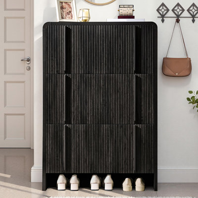 Armoire de rangement pour chaussures Dulane avec 3 tiroirs rabattables et poignée en pin
