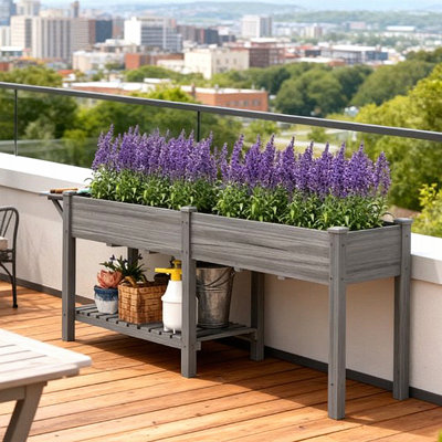 Spacious Raised Garden Planter with Dual Boxes, Storage, and Efficient Drainage for Year-Round Planting