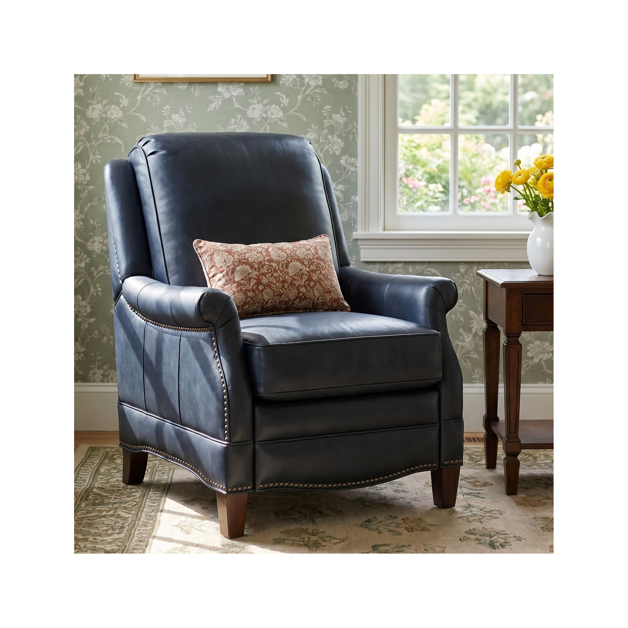 Dunlevy Recliner, Barone Navy Blue Split Grain Leather
