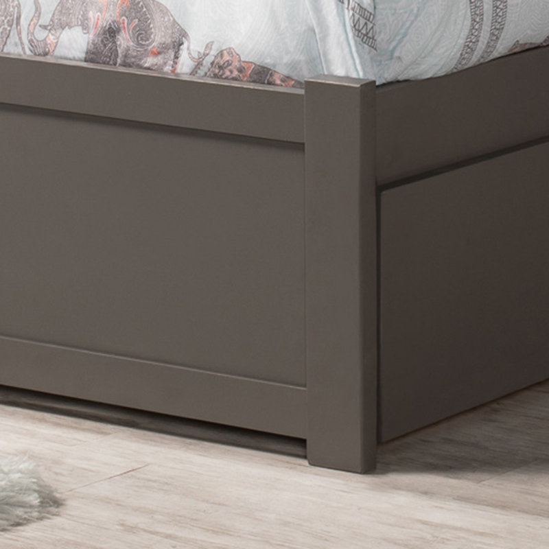 Nantucket Solid Wood Platform Bed with Panel Footboard and Trundle, King, Gray