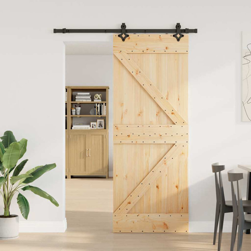 Vidaxl Sliding Door With Hardware Set 31.5X82.7" Solid Wood Pine