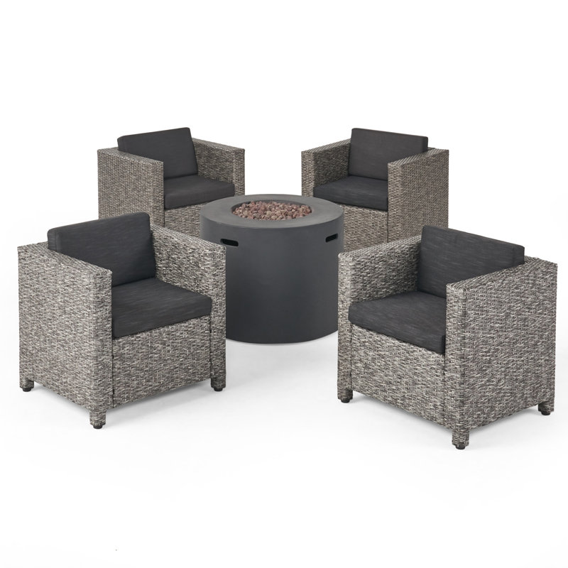 Cascante 4 - Person Patio Conversation Set with Cushions, Mixed Black/Dark Gray Frame / Dark Gray Cushion