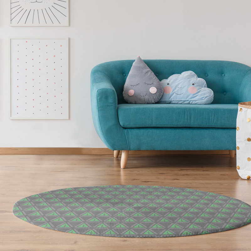 Tapis gris/vert à arbres minimalistes, Rond 5 pi