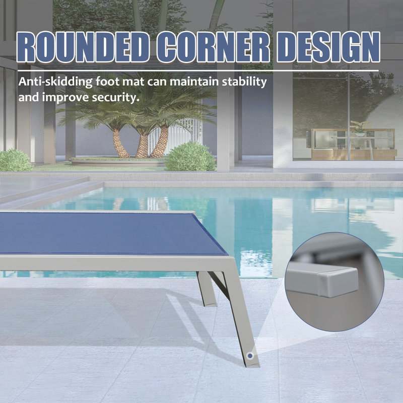 Patio Chaise Lounge Set Of 3, Aluminum Pool Lounge Chairs With Side Table, Outdoor Adjustable Recliner All Weather, Blue