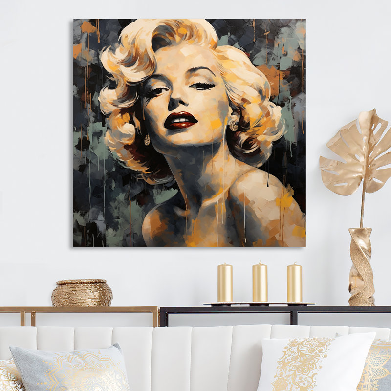 Rétro jaune et beige Marilyn Manroe III - Art mural en métal Pop Art, H 36 po x l 36 po