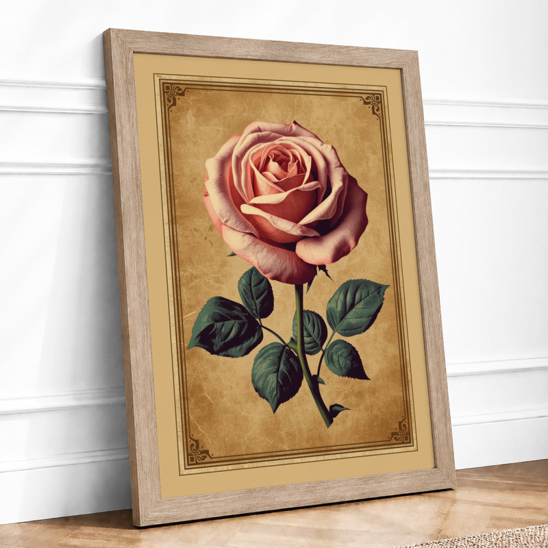 Single Rose In Bloom Botanical - Print, A2 - 59.4 x 42.0 cm, Oak