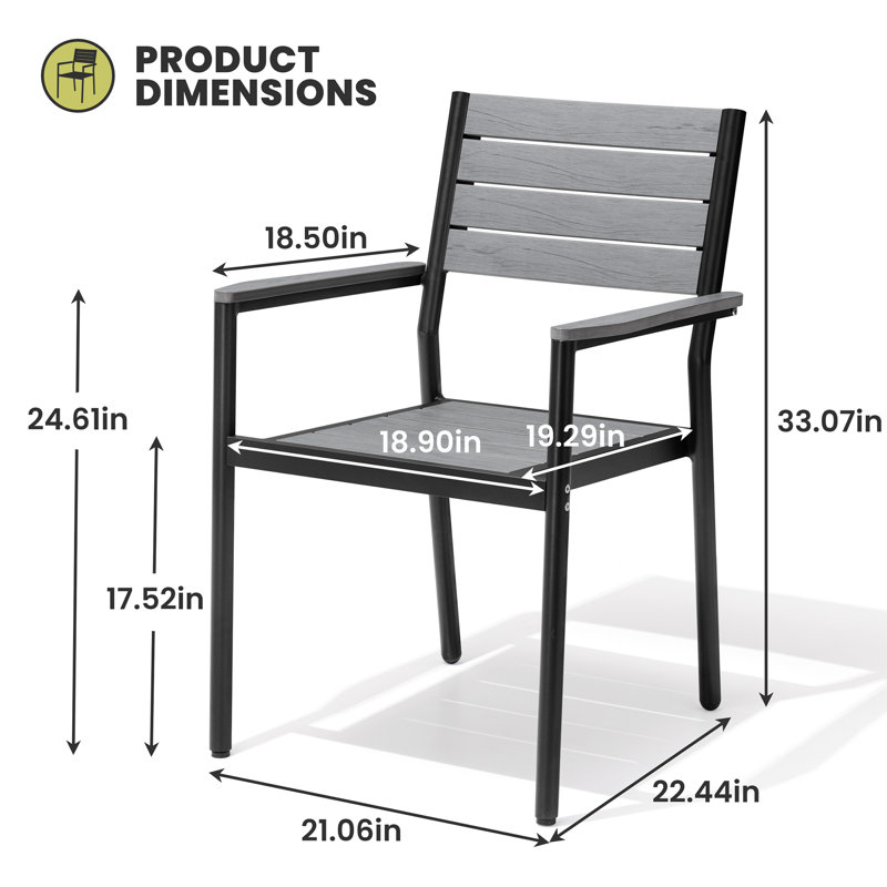 Gray Aluminum and Wood Outdoor Dining Armchairs Set