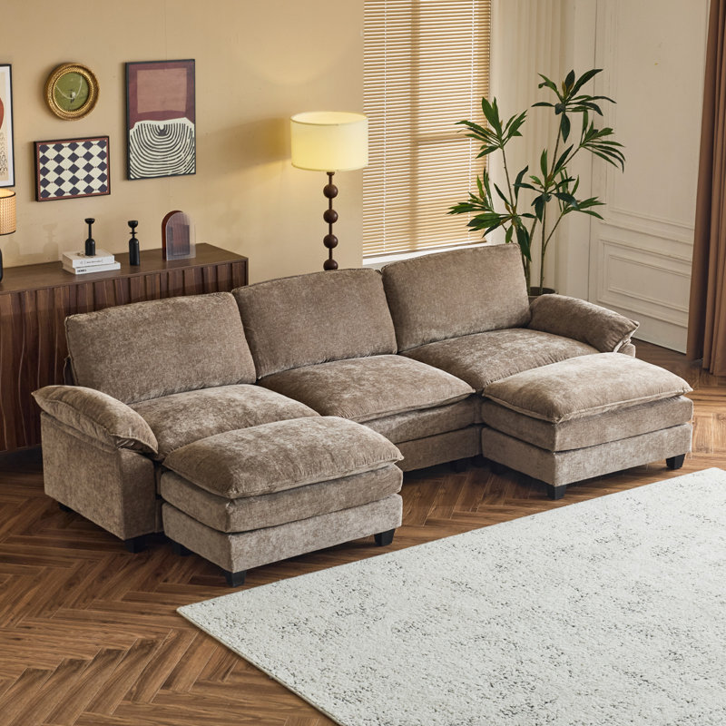 Shugar Solid and Manufactured Wood U-Shaped Sectional, Brown Chenille