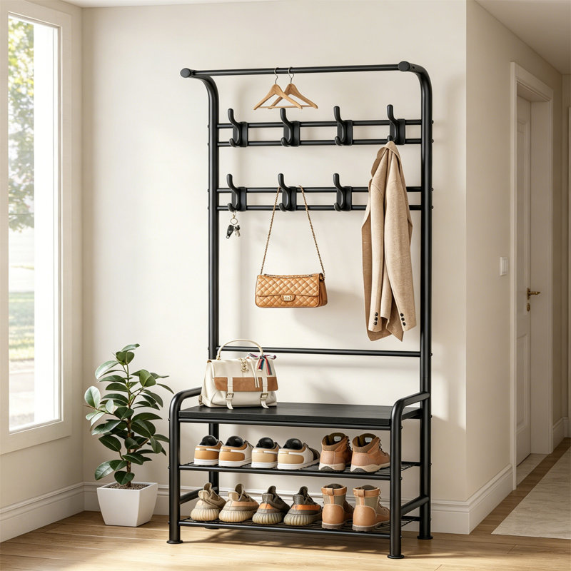 Metal 8 - Hook Coat Rack, Black