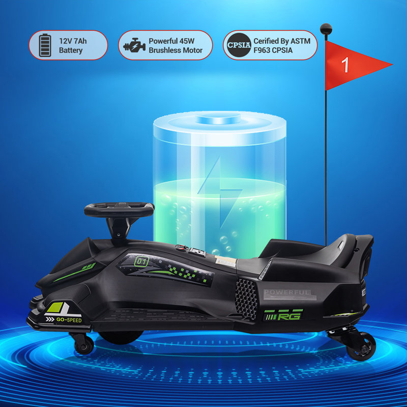 Voiture de dérive 12V à vitesse variable pour enfants - Kart électrique pour jeunes, Noir
