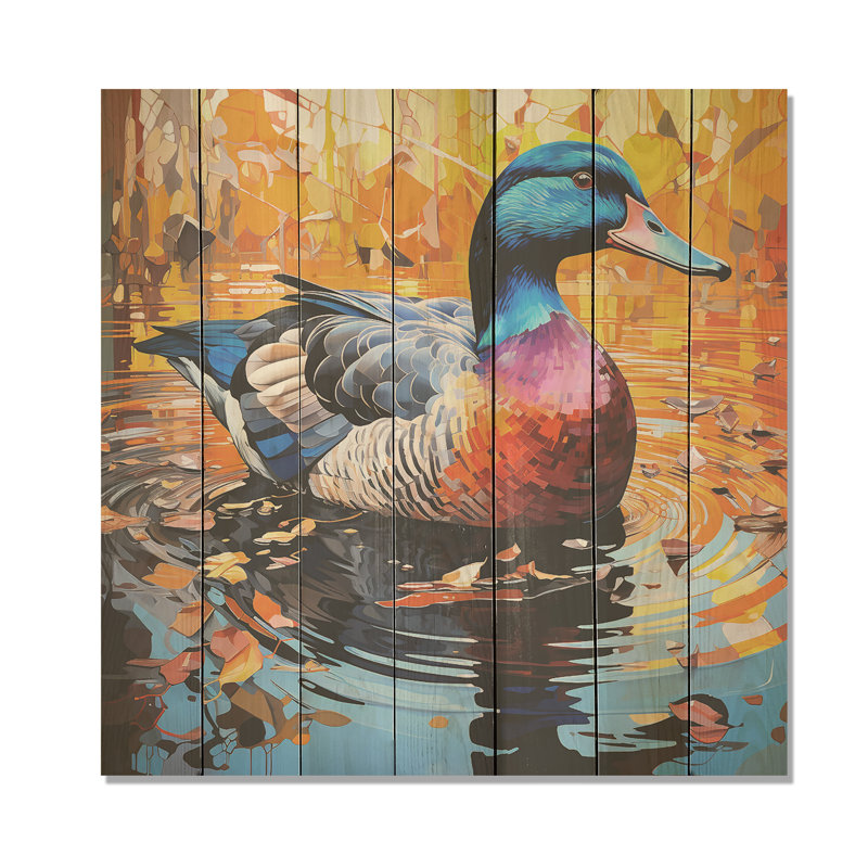 «Duck Morning Quack Lake II» - animal canard sur bois, H 36 po x l 36 po