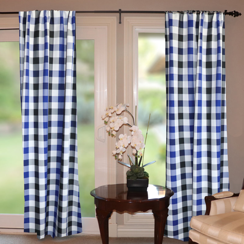 Chestermere Semi Sheer Curtain Single Panel, 56" W x 72" L, Black/White/Royal Blue